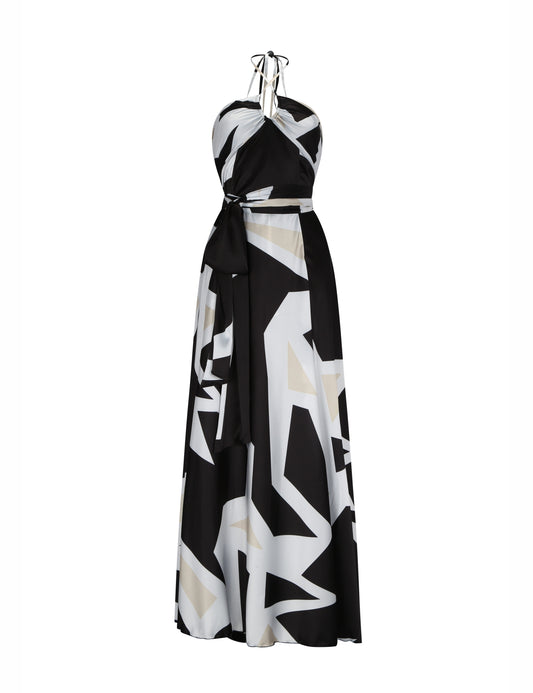 Danza Maxi Pelican Dress - Beige & black